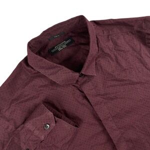 AllSaints Shirt Mens L Burgundy Long‎ Sleeve Button Down Slim Fit Polka Dot
